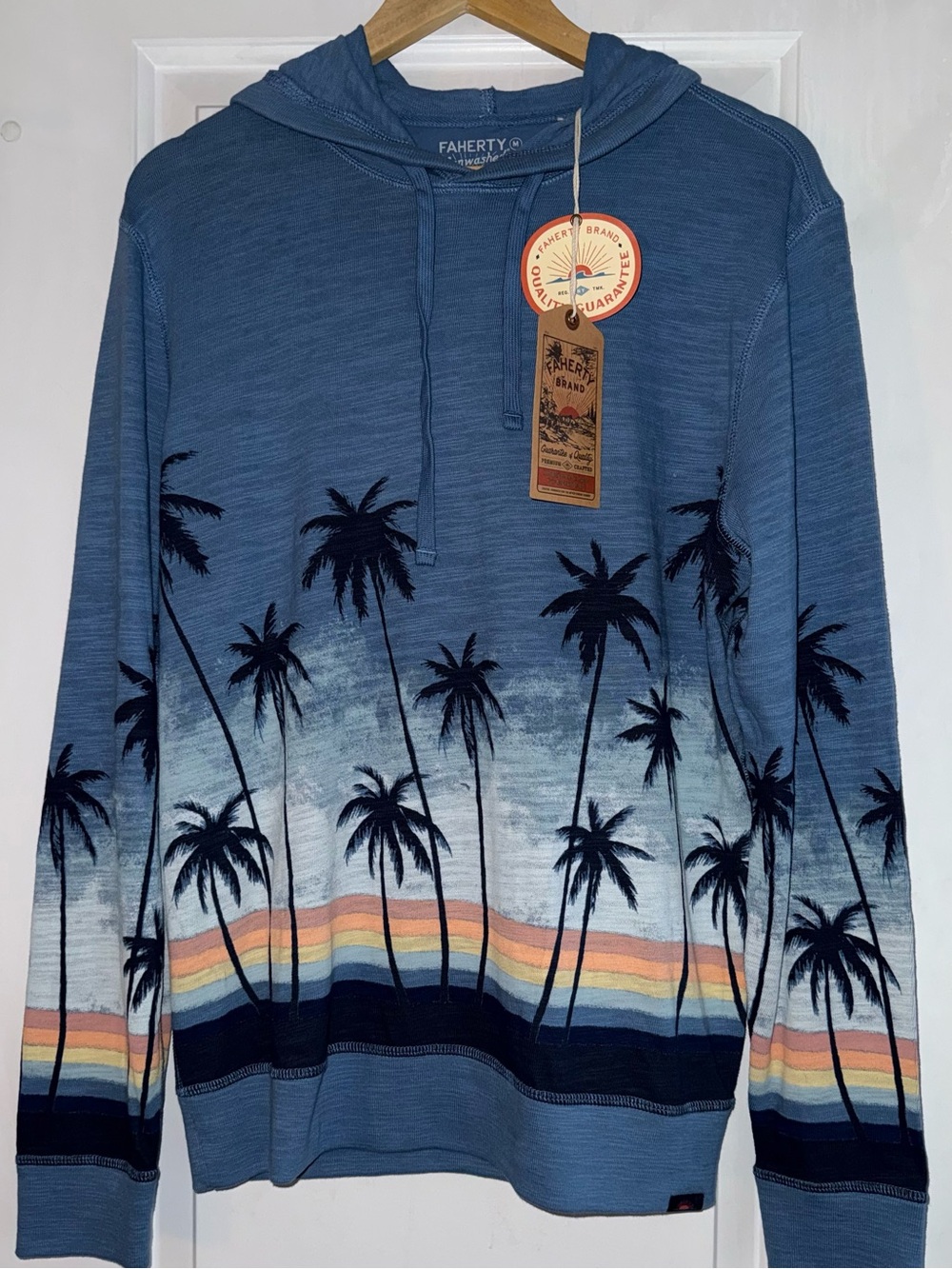 🏝️Faherty Brand Sunwashed 100% Organic Cotton Slub Hoodie in Palm Rainbow Ombre